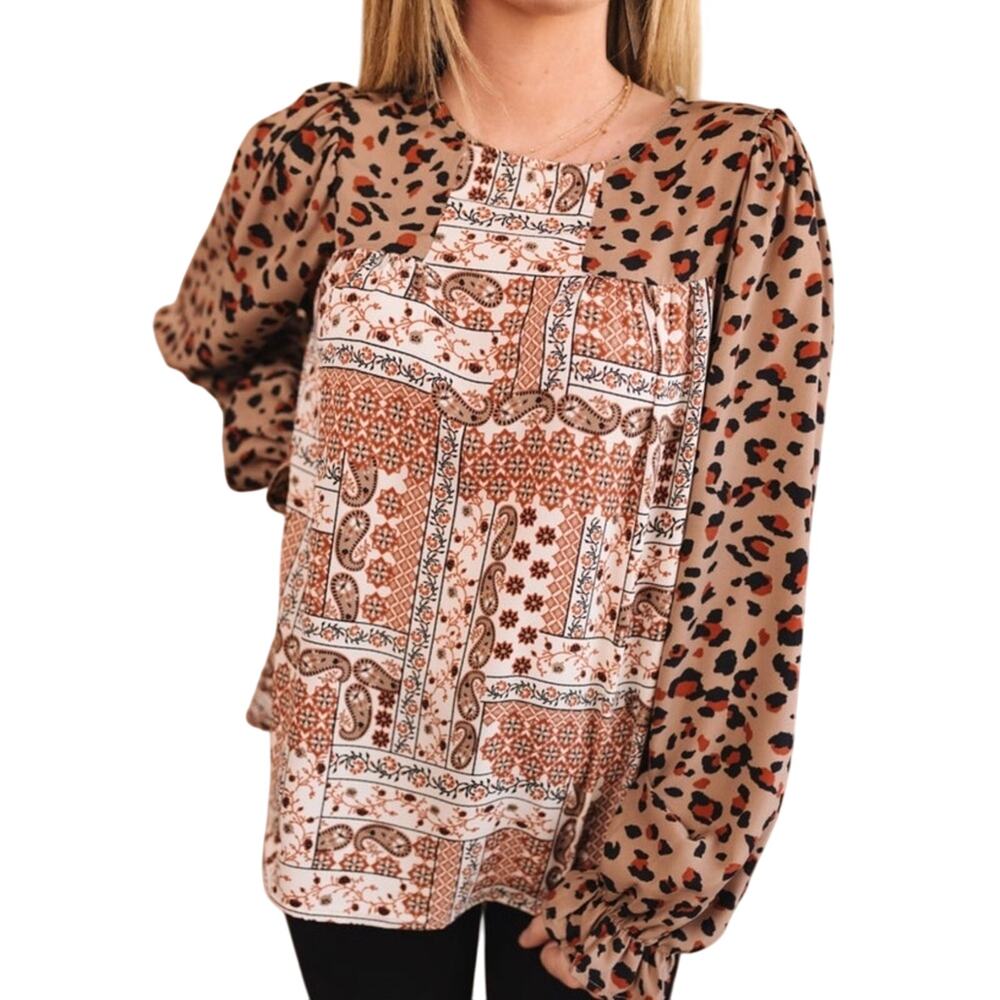 ANDREE BY‎ UNIT Small Mixed Animal/Paisley Print Babydoll Blouse